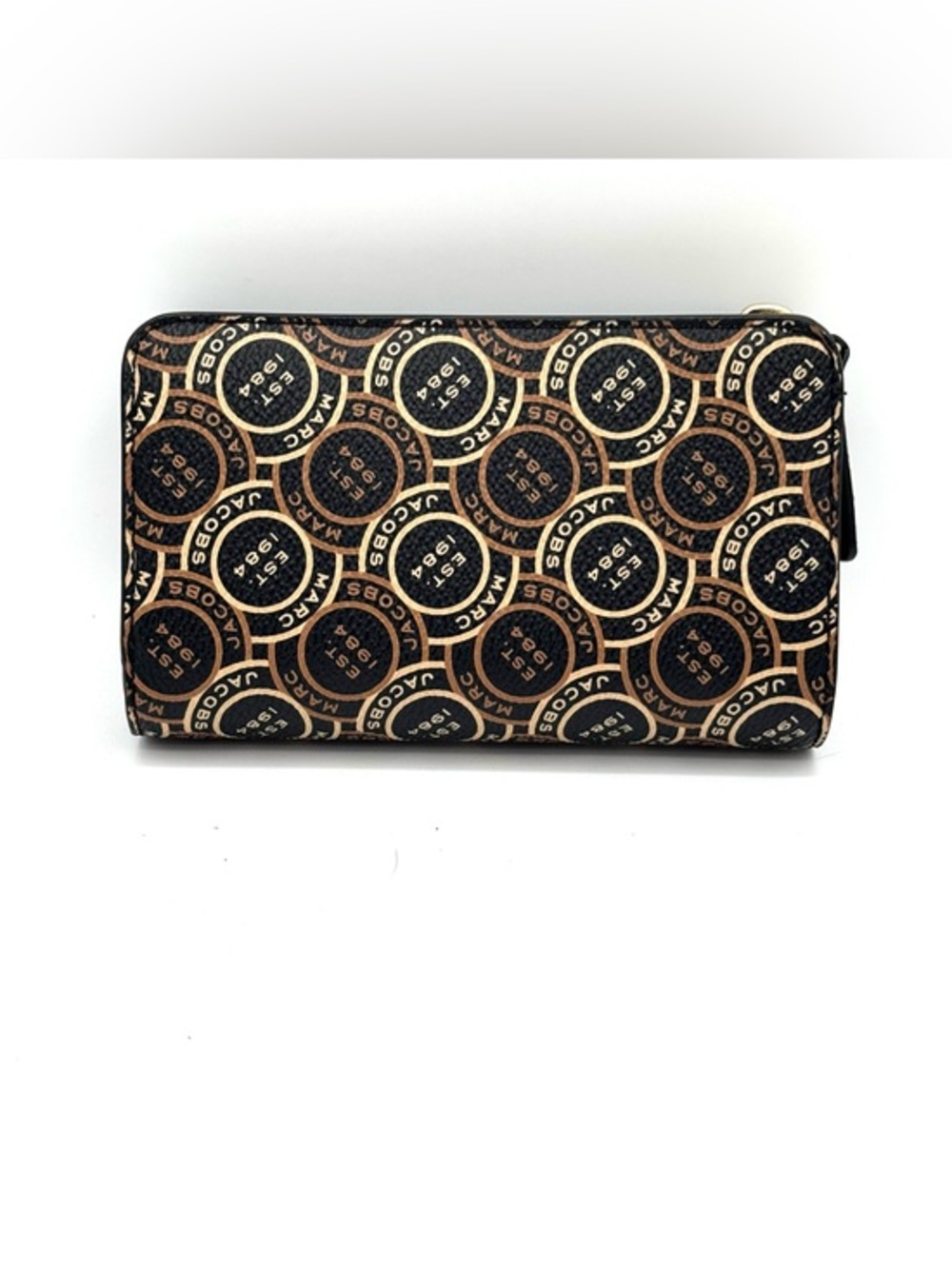 Marc Jacobs Black and Brown Logo Print Zip Wallet